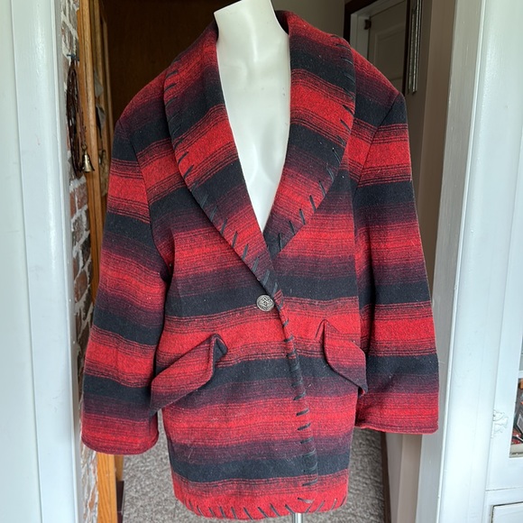 Vintage wool blend black and red western style jacket - Picture 2 of 11